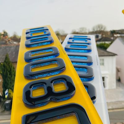 4D Gel Black Neon Blue 5mm Replacement Number Plates