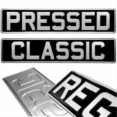Classic Black and Silver Vintage Car Number Plates Aluminium Pressed Metal